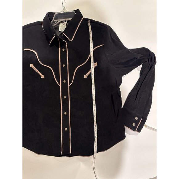 Vtg 90s Rough Rider Circle T Western Shirt Black Faux Suede Snap Front Size XL - Picture 5 of 9